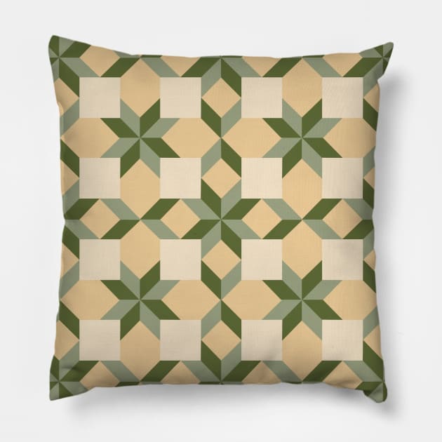 Cream and Green West Virginia Patchwork Pattern Pillow by Nuletto