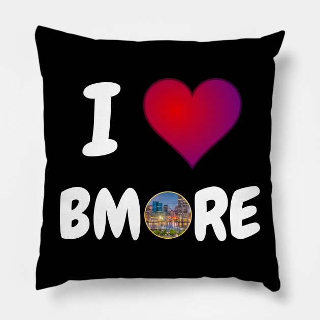 I LOVE BMORE WITH HEART DESIGN Pillow by The C.O.B. Store