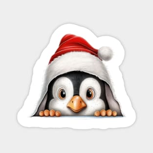 Christmas Peeking Baby Penguin Magnet