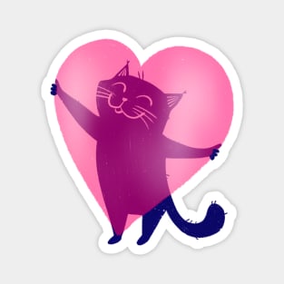 Cute blue cat holding a big pink heart - version 1 Magnet