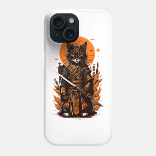 Yellow moon samurai cat Phone Case