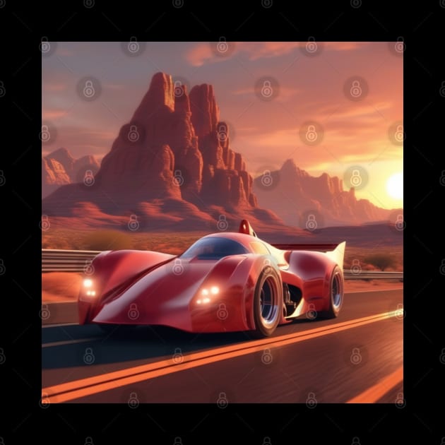 A Retro-Futuristic Racing Car Travelling Through The Arizona Desert At Dusk. by Musical Art By Andrew