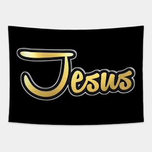 Shiny black and Gold JESUS word ver1 Tapestry
