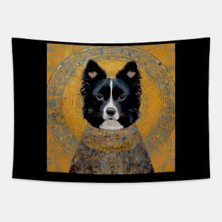 Black and White Klimt Dog with Geometric Patterns Tapestry