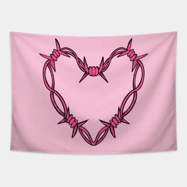 Pink barbed wire heart Tapestry by weilertsen