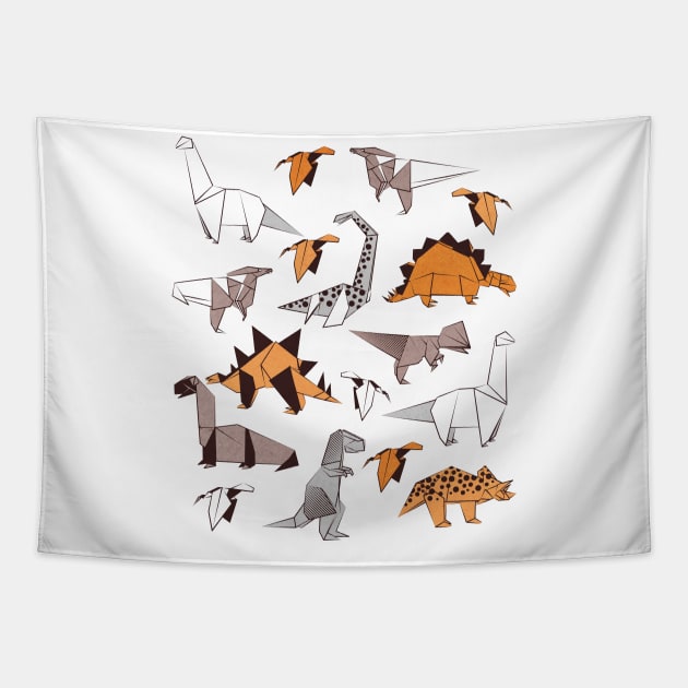 Origami dino friends // print // orange white and beige dinosaurs Tapestry by SelmaCardoso