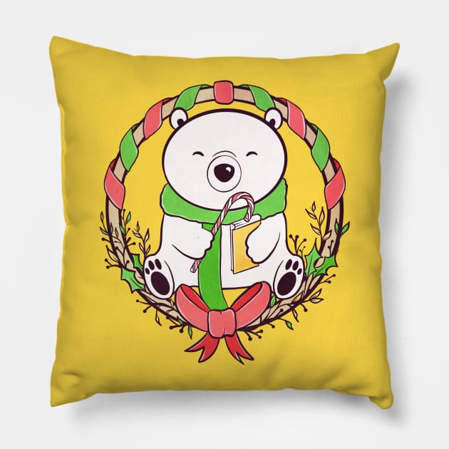 POLAR BEAR READS Pillow by Catarinabookdesigns