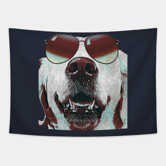 White dog wearing sunglasses Tapestry by PersianFMts