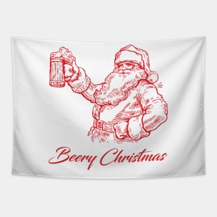 Beery Christmas Santa Claus holding a glass of beer Tapestry