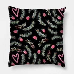 Fir branches winter pattern (on black) Pillow