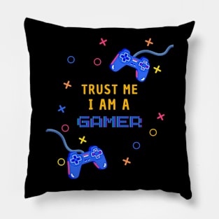 Trust Me I Am A Gamer - Yellow Text With Controllers Pillow