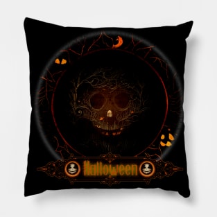 Happy Halloween Skull Badge Pillow