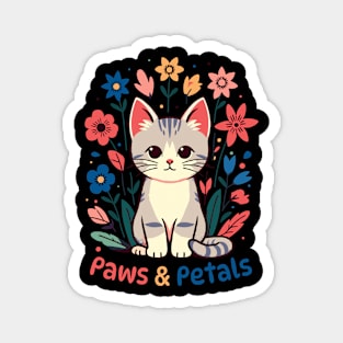 Paws and Petals | Cute Kitty Cat with Flowers | Kawaii Cat lover ideas Magnet