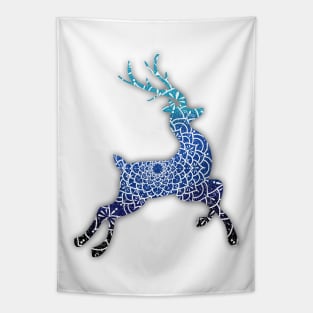 Blue Flying Reindeer Mandala Tapestry