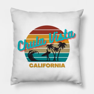 Chula Vista California Retro Vintage Sunset Pillow