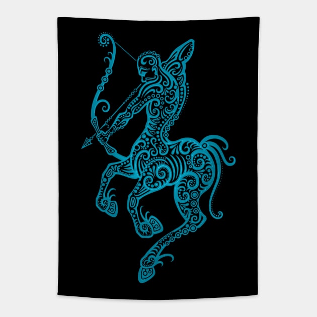 Blue Sagittarius Zodiac Sign Tapestry by jeffbartels