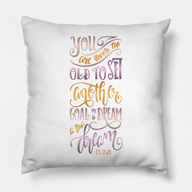 YOU ARE NEVER TOO OLD Pillow by Catarinabookdesigns