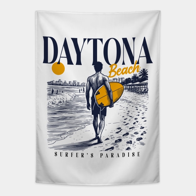 Vintage Surfing Daytona Beach, Florida // Retro Surfer Sketch // Surfer's Paradise Tapestry by Now Boarding