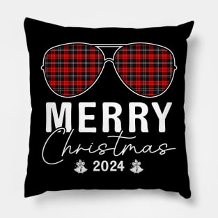 Sunglass Plaid Merry Christmas 2024 For Family Matching Pillow