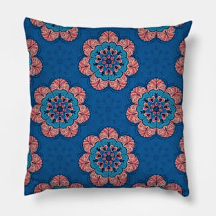 Floral Mandala Tile in Blue & Pink Pillow