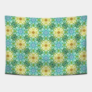 Tropical Star Yellow, Green, Blue Geometric Swirl Pattern Tapestry