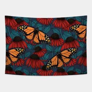 Monarch butterfly on red coneflowers Tapestry