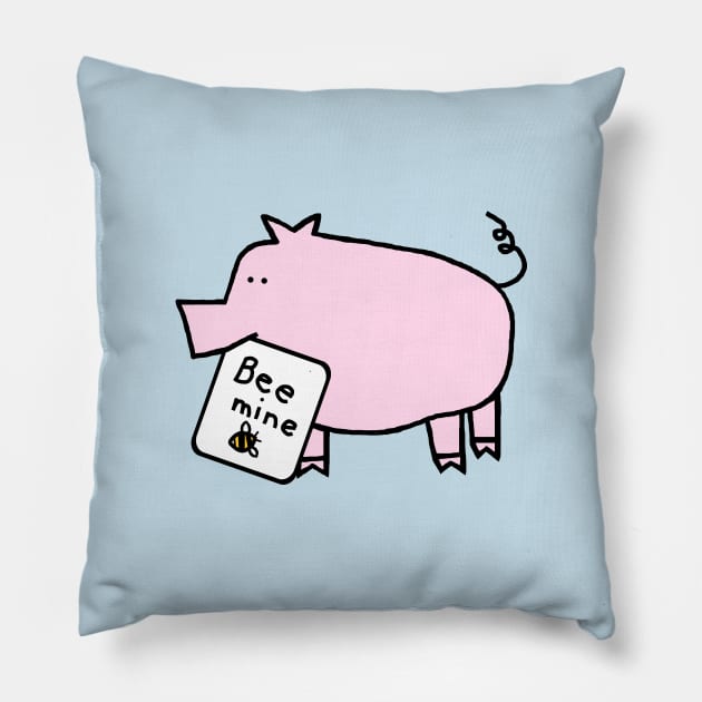 Cute Pig says Bee Mine on Valentines Day Pillow by ellenhenryart