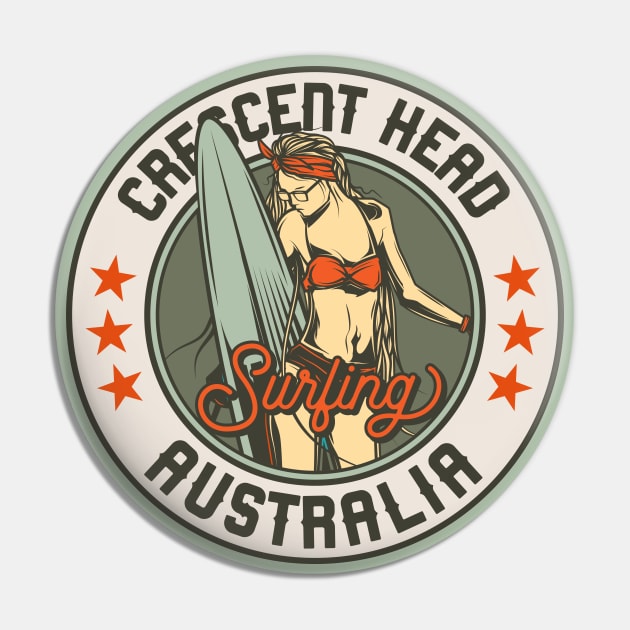 Vintage Surfing Badge for Crescent Head, Australia Pin by SLAG_Creative