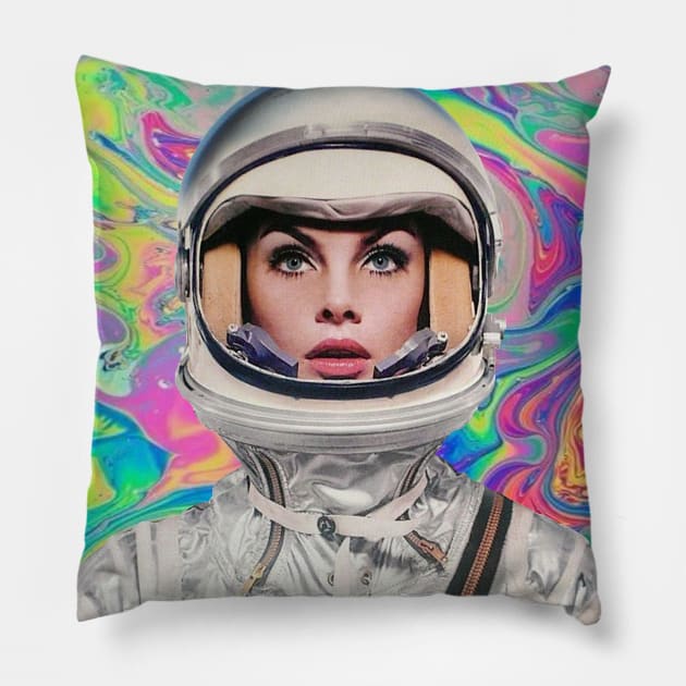 Psychedelic Space Girl Retro Vintage Pillow by HeyListen