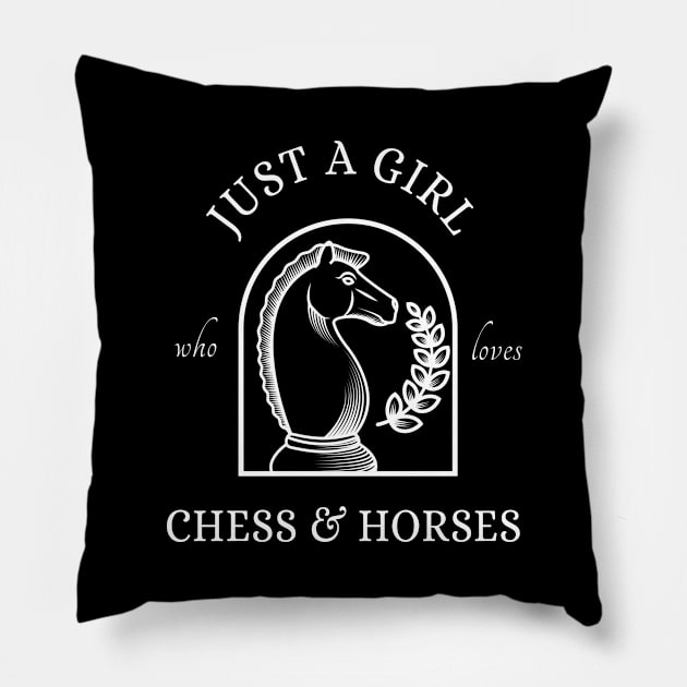 Just A Girl Who Loves Chess & Horses Pillow by Dogefellas