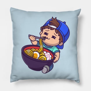 Cute Boy Eating Ramen Cartoon Pillow