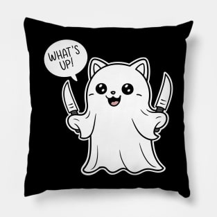 Cute Ghost with knife What's Up Pillow