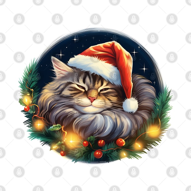 Lazy Maine Coon Cat At Christmas by Chromatic Fusion Studio