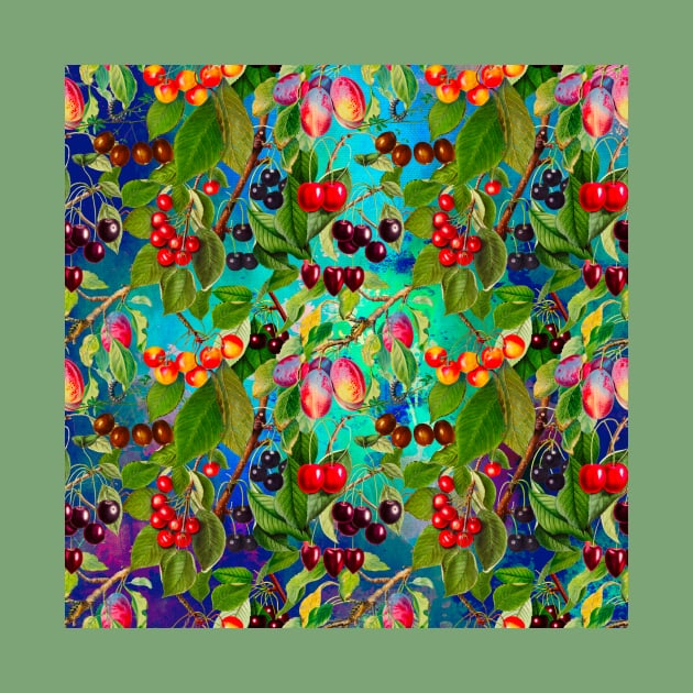 Exotic tropical floral leaves and fruits, botanical pattern, tropical plants, blue turquoise fruit pattern over a by Zeinab taha