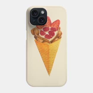 Bubble waffle ice cream cone with strawberries and raspberries watercolour painting Phone Case