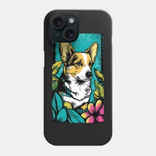 Corgi Dog Vibrant Tropical Flower Tall Retro Vintage Digital Pop Art Portrait 3 Phone Case