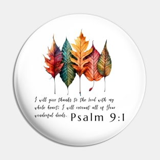 Thanksgiving Psalm 9:1 verse with Fall Leaves Pin