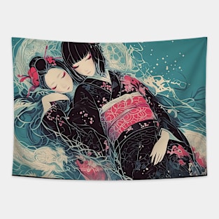 Geisha dragon in water 7206 Tapestry