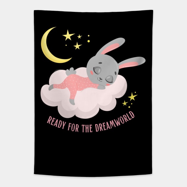 Ready for the dream world Hello little bunny in pajamas sleeping cute baby outfit Tapestry by BoogieCreates