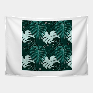 Monstera Pattern - Dark Teal Tapestry