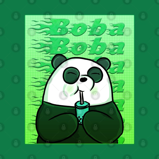 Green Boba Panda by RoserinArt