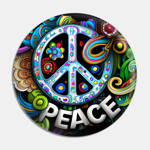 Rainbow PEACE Symbol Pin by AI Art Originals