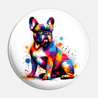 Colorful French Bulldog in Abstract Splash Paint Style Pin