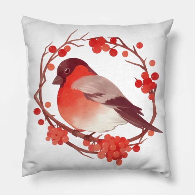 Bullfinch Pillow by HelenaMishchenko