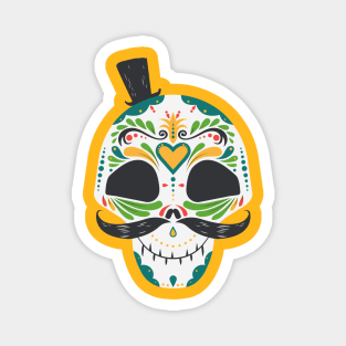 Sugar Skull Top hat and mustache Magnet