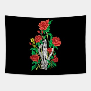 a skull hand and a red rose Tapestry