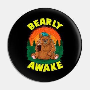 Bearly Awake Sleeping Bear Funny Barely Awake Pun Pin