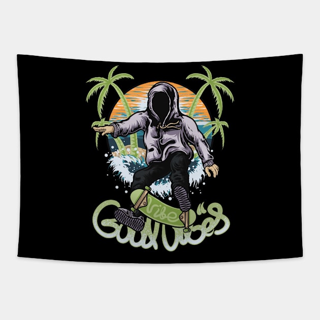 Skateboard Vibes Beach Tapestry by RichoIrvansyah