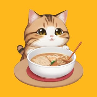 Cute Cat Holding a Cup of Ramen T-Shirt