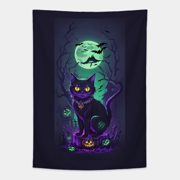 Halloween Pumpkin Cat Tapestry by Buff Geeks Art